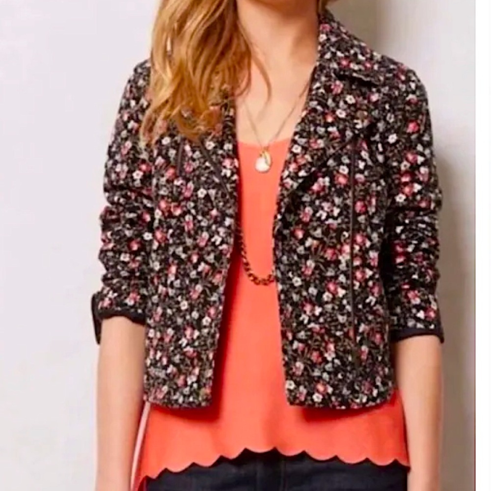Hei Hei Anthropologie Tinsley Floral Cropped Asymmetrical Zip Moto Jacket EUC
